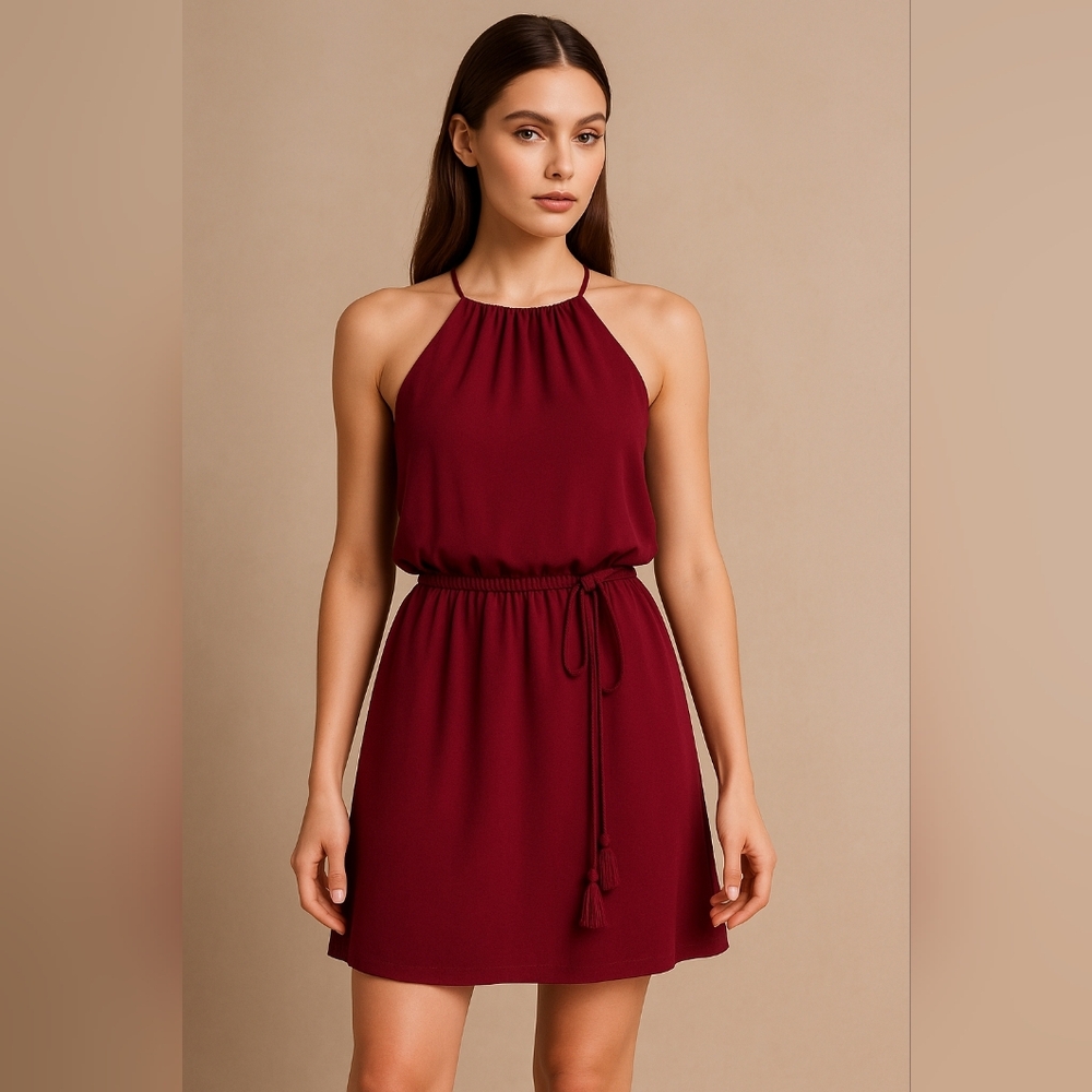 BB Dakota Wine Halter Mini Dress